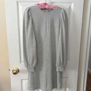 LOFT Gray Puff-Sleeve Dress with Pearl Details